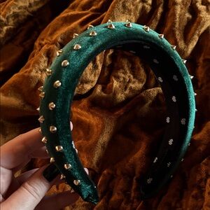 Lele Sadoughi Green Velvet Gold Studded Headband